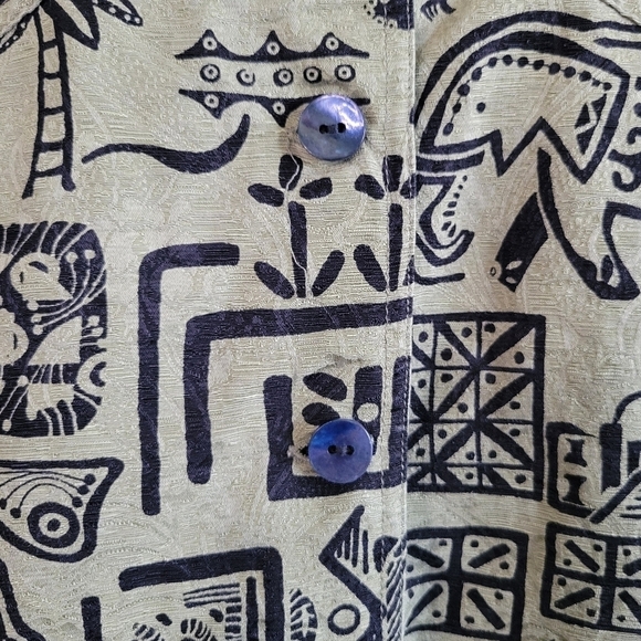 Chico's Green & Black Printed Button-Up Linen & Silk Artsy Top Women's Size M - Picture 2 of 11